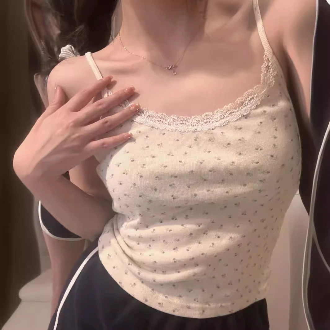 碎花打底吊带露脐女背心甜美女小背心百搭性感
