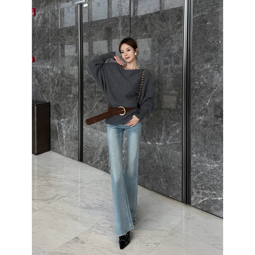 IFMR2025初夏新款高腰辣妹裤子百搭显瘦浅色微喇修身马蹄牛仔裤女