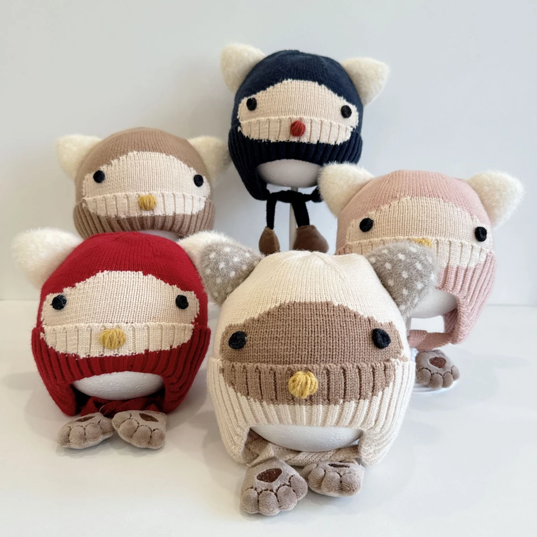 品质升级秋冬新品婴儿帽子秋保暖可爱猫头鹰针织护耳帽男女防寒宝