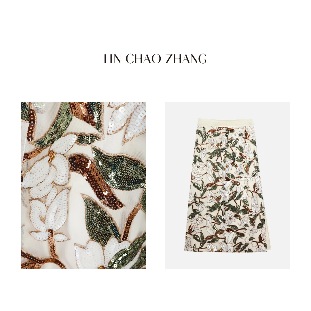 【白玉兰】珠片花朵半身裙 LQ240065