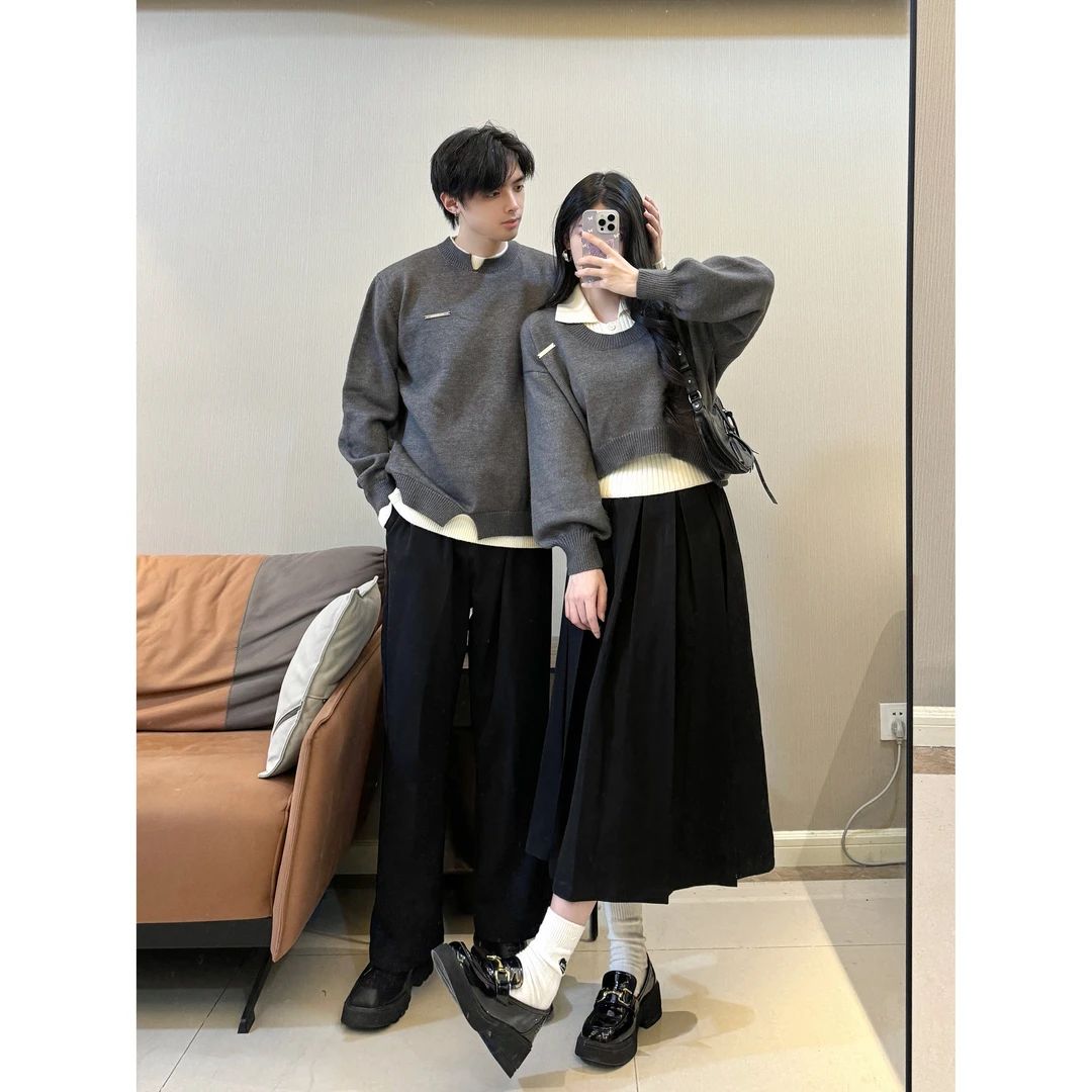 小众设计感情侣装秋季韩版毛衣连衣裙两件套法式一衣一裙ins潮牌