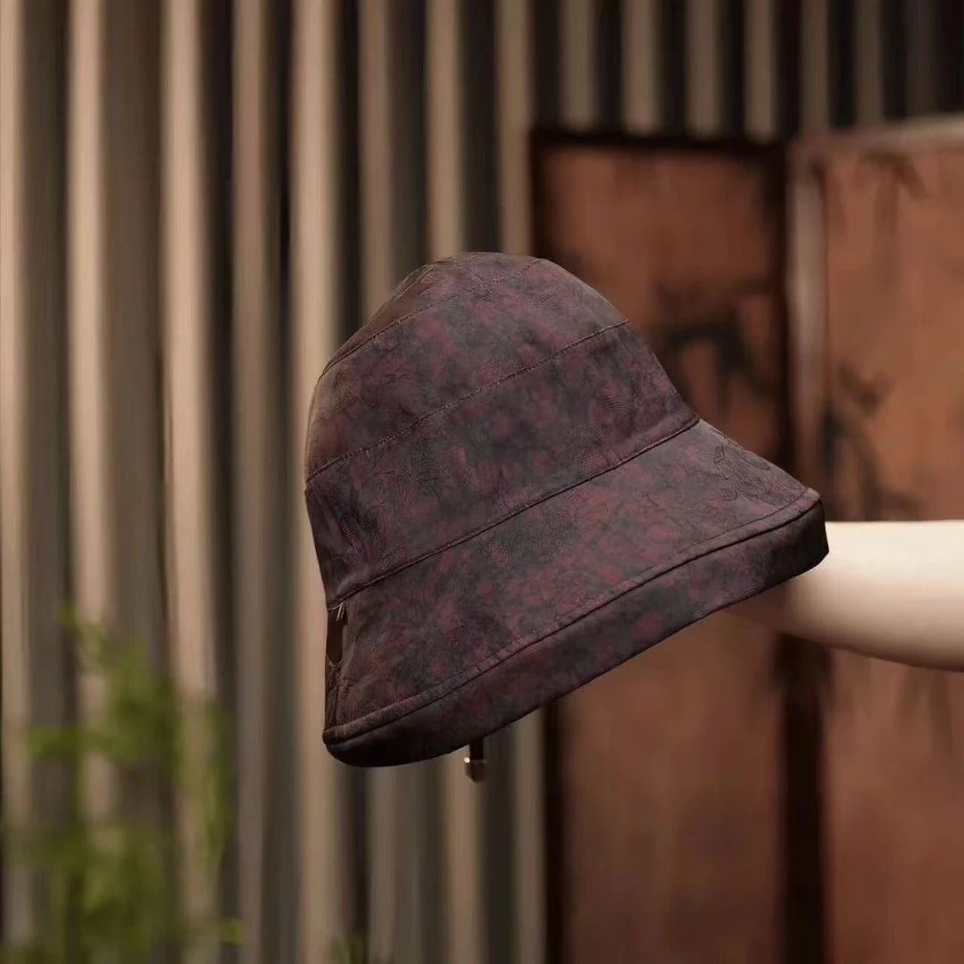 香云纱遮阳帽女夏天防晒遮阳洋气透气轻薄桑蚕丝渔夫帽子出游