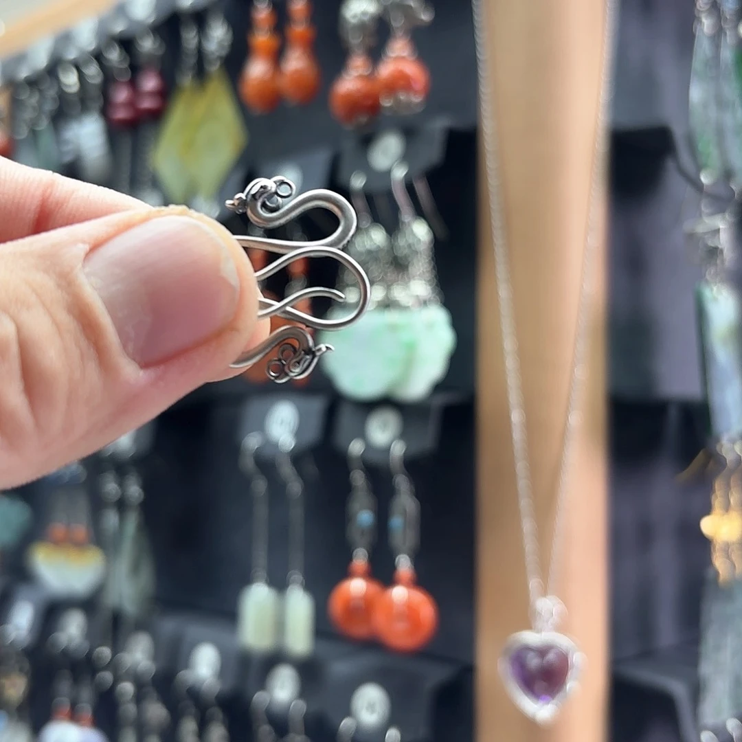 翡翠耳饰银S925镶嵌纳*玥