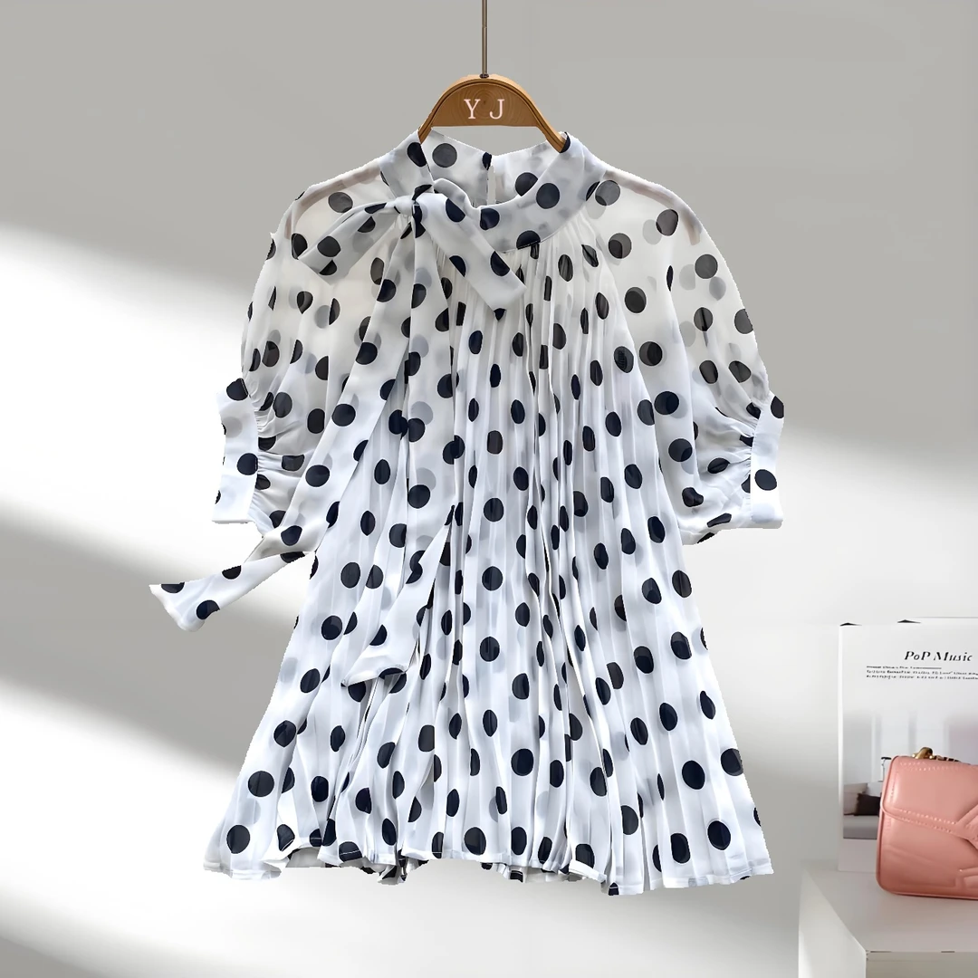 法式名媛波点衬衫领带宽松显瘦设计轻熟御姐气质上衣洋气衣服女