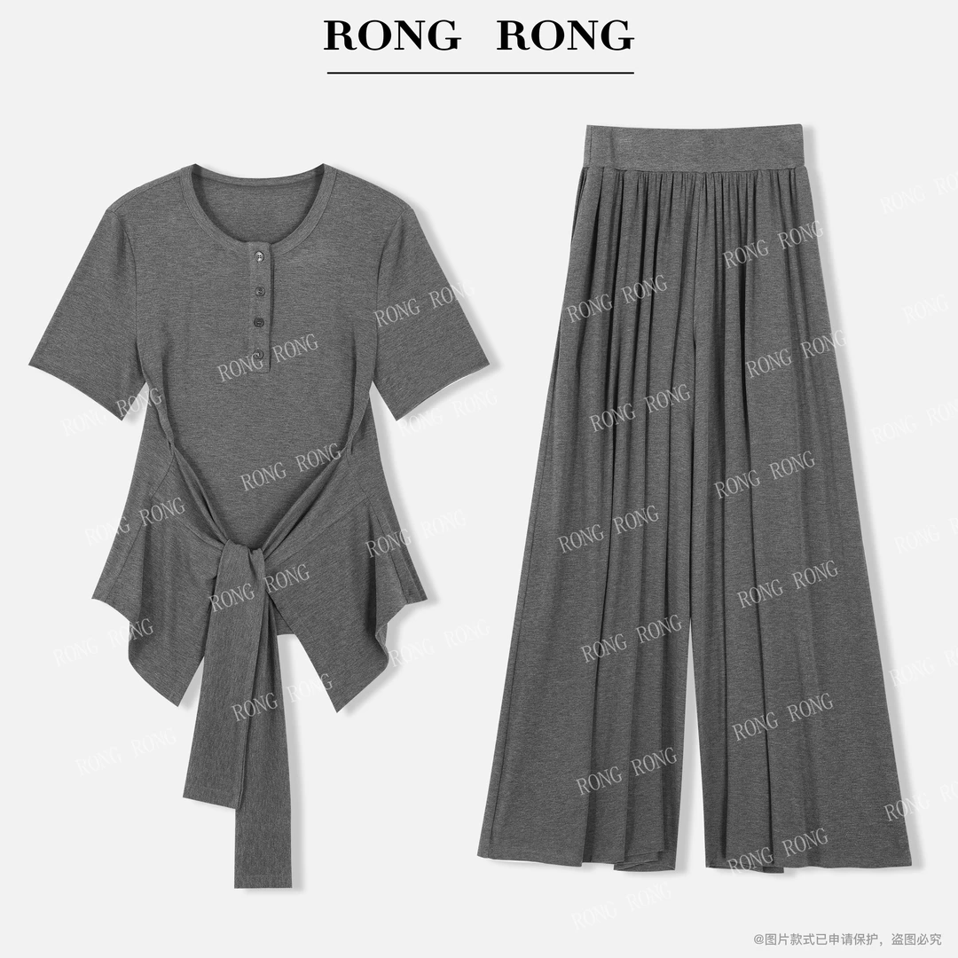 溶溶【云影述梦】RONGRONG 极简风假两件腰腹绑带阔腿套装F26QJ7037