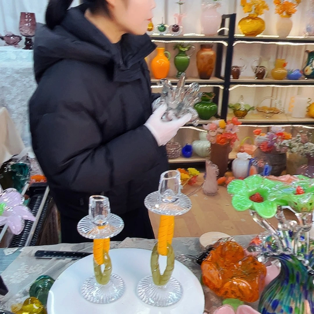 一对烛台家悦美居琉璃摆件