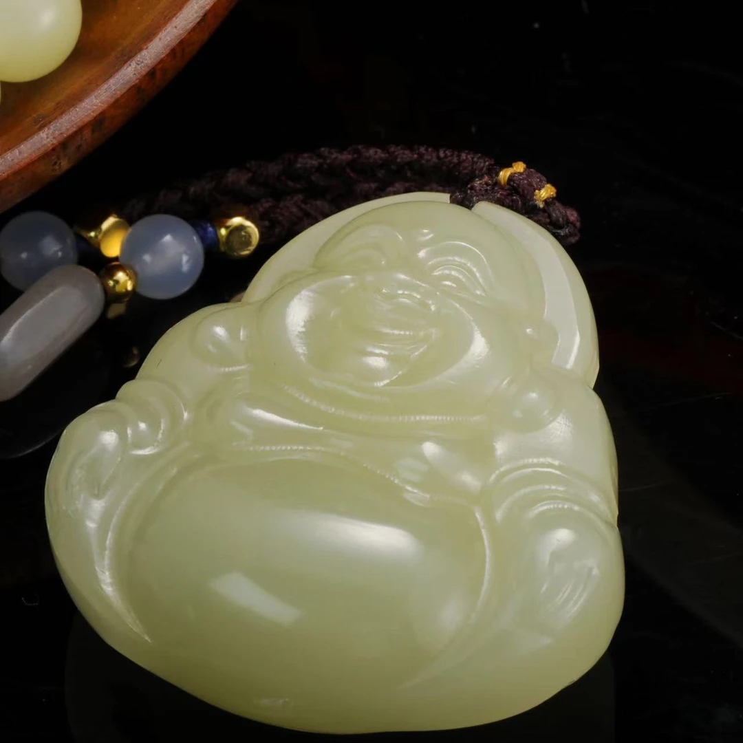 青海格尔木鸡油黄板栗黄双面大佛公 带中国结编绳