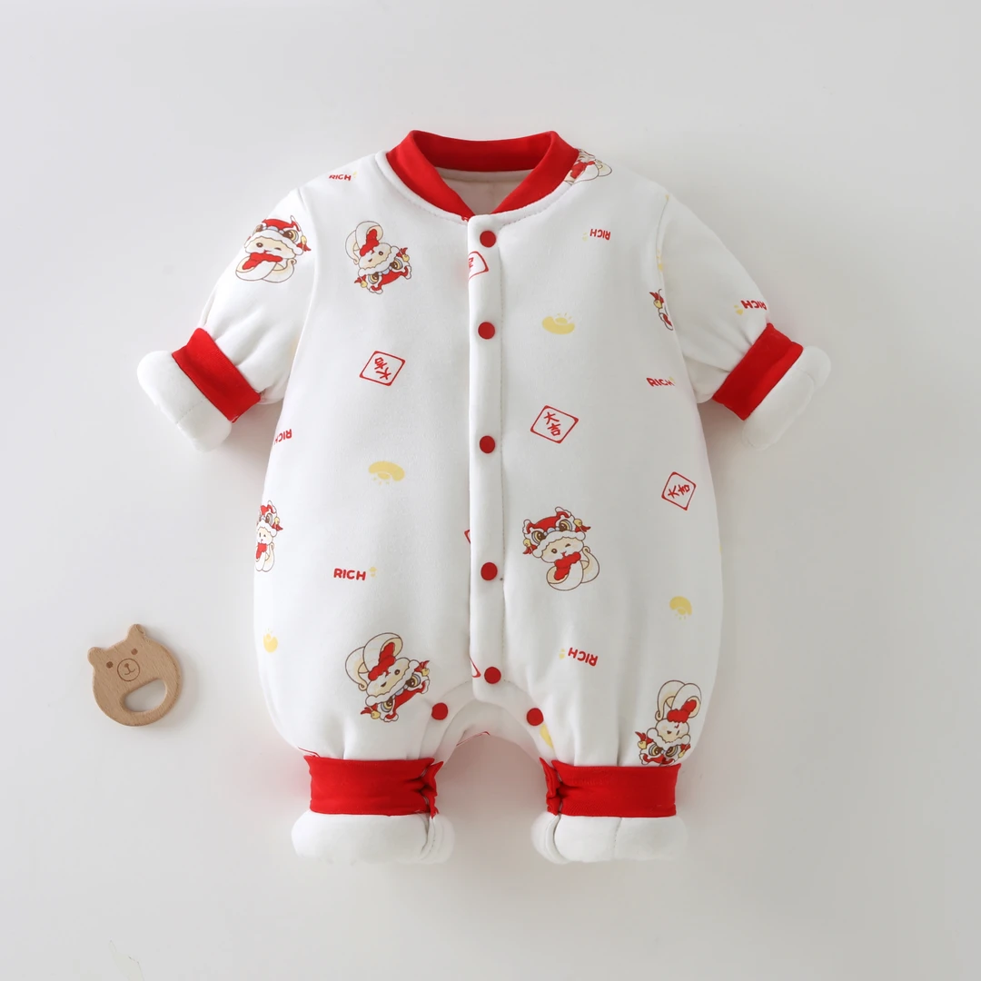 加厚400克水洗棉花宝宝衣连体衣新生儿爬服冬装儿童冬款新生冬季