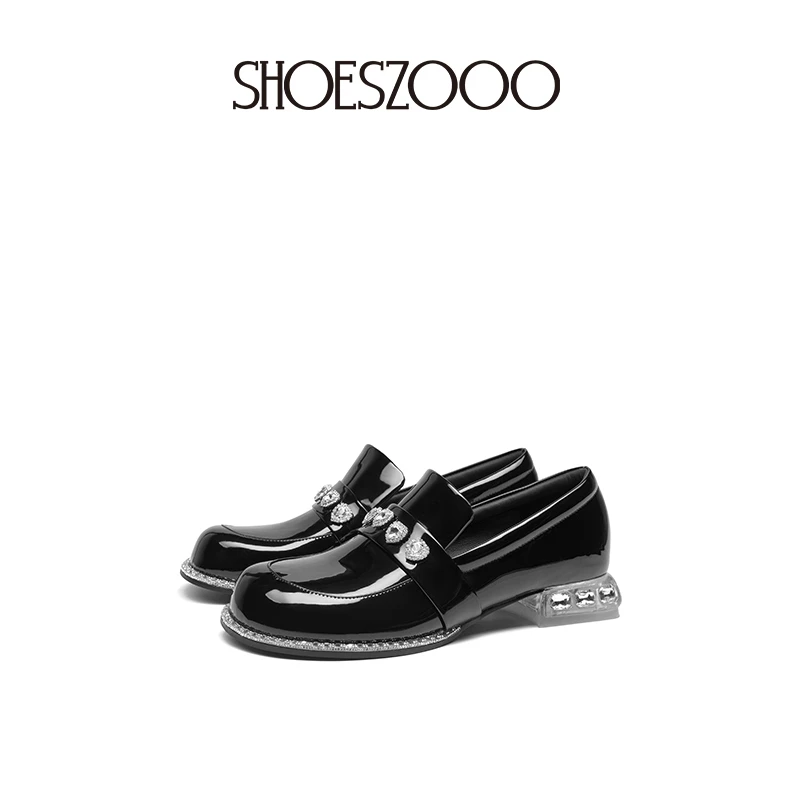 SHOESZOOO玛丽珍鞋女2025秋冬新款高跟乐福鞋复古真皮粗跟小皮鞋