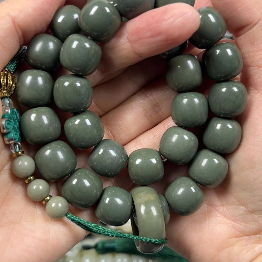 和田玉手链未镶嵌卡14老形珠28颗珠子手持