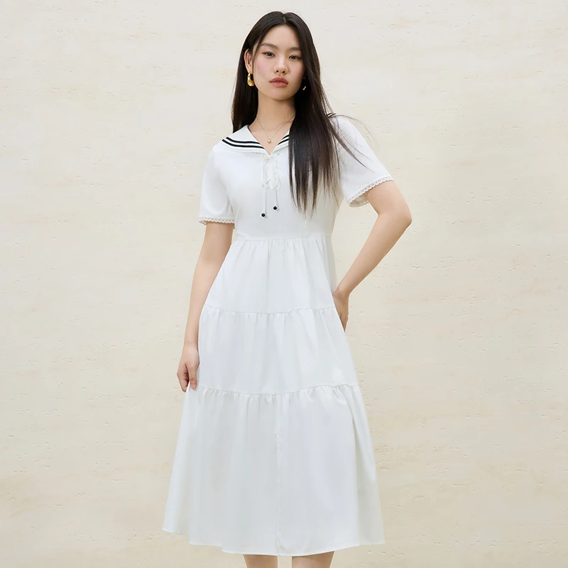 独束大码女装学院风减龄连衣裙女通勤收腰显瘦长裙子25DS82043