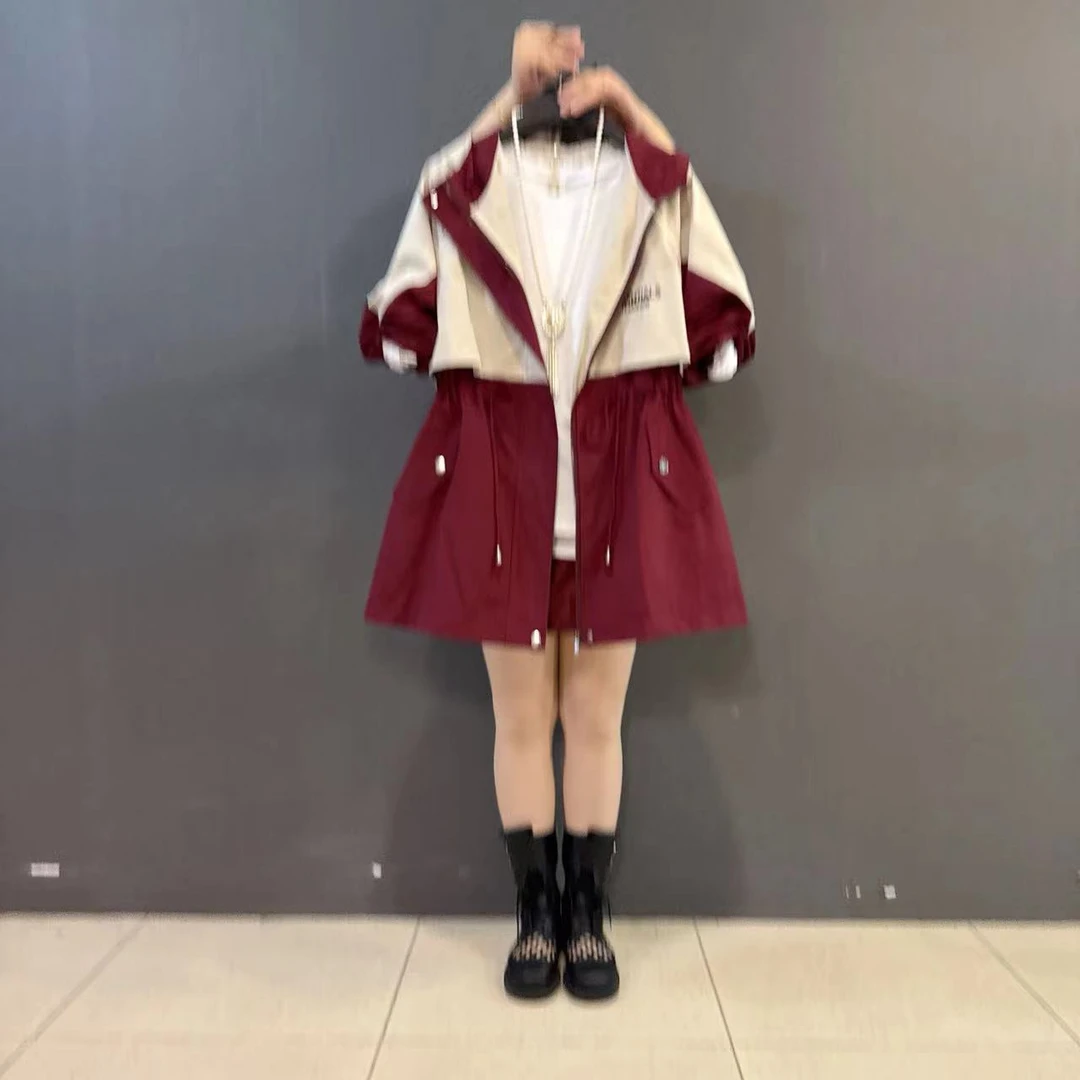 胖mm大码新款连帽抽绳收腰风衣百搭休闲外套