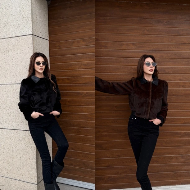 GIFLONA 冬季新款琥珀流光风拼接领外套