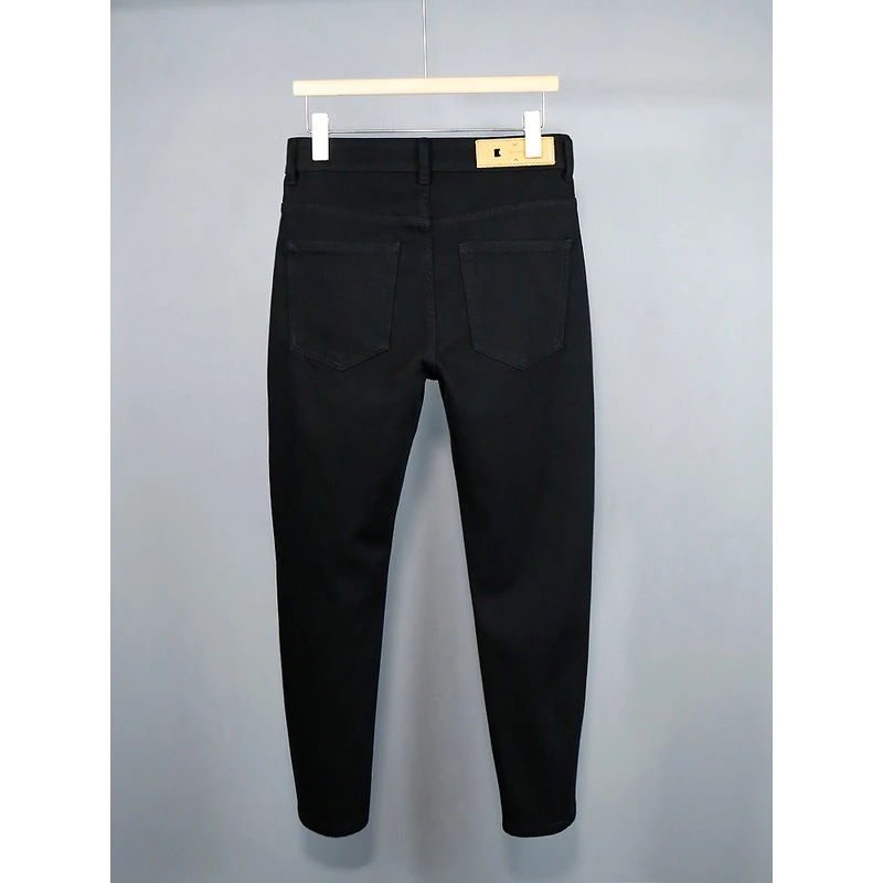 DeweLvum四面弹九分牛仔裤男纯黑色弹力潮流百搭修身小脚九分裤男