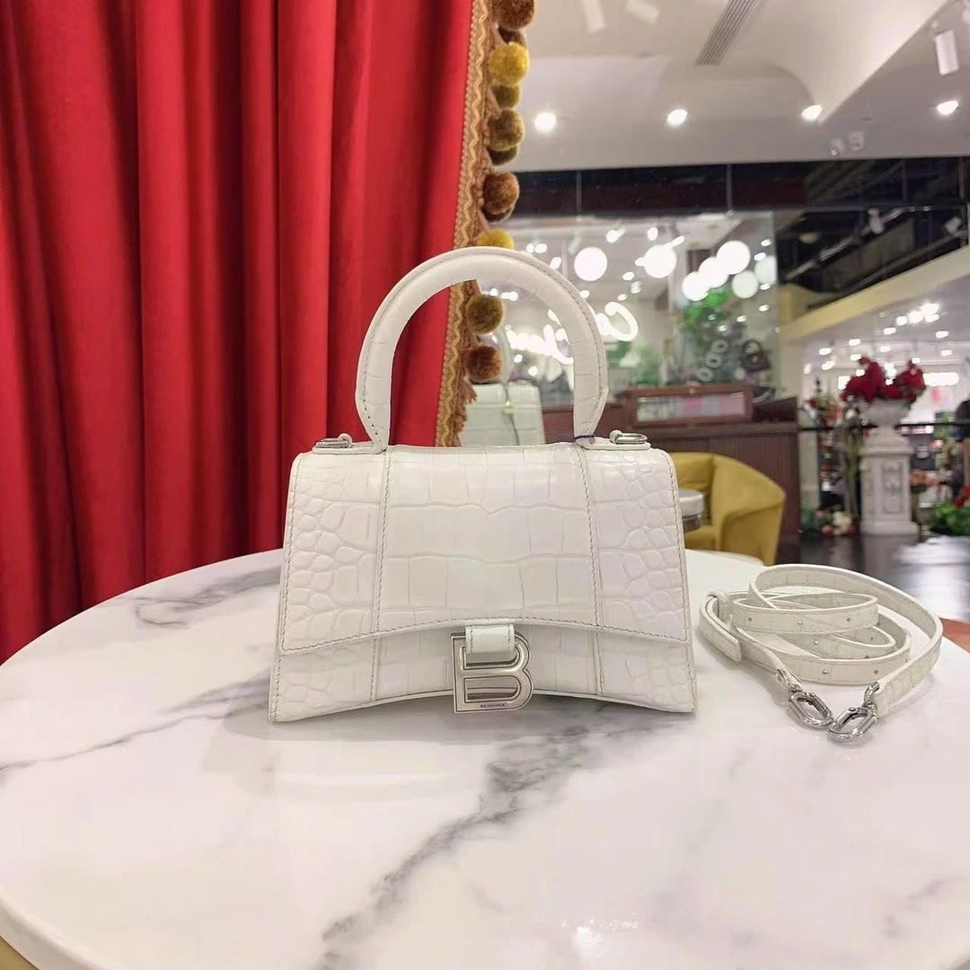 95新 Balenciaga/巴黎世家 GGS丨沙漏包XS白银鳄压纹/83635942