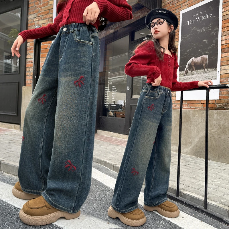 女童牛仔裤子阔腿春秋季爆款2025新款中大儿童小女孩直筒宽松洋气