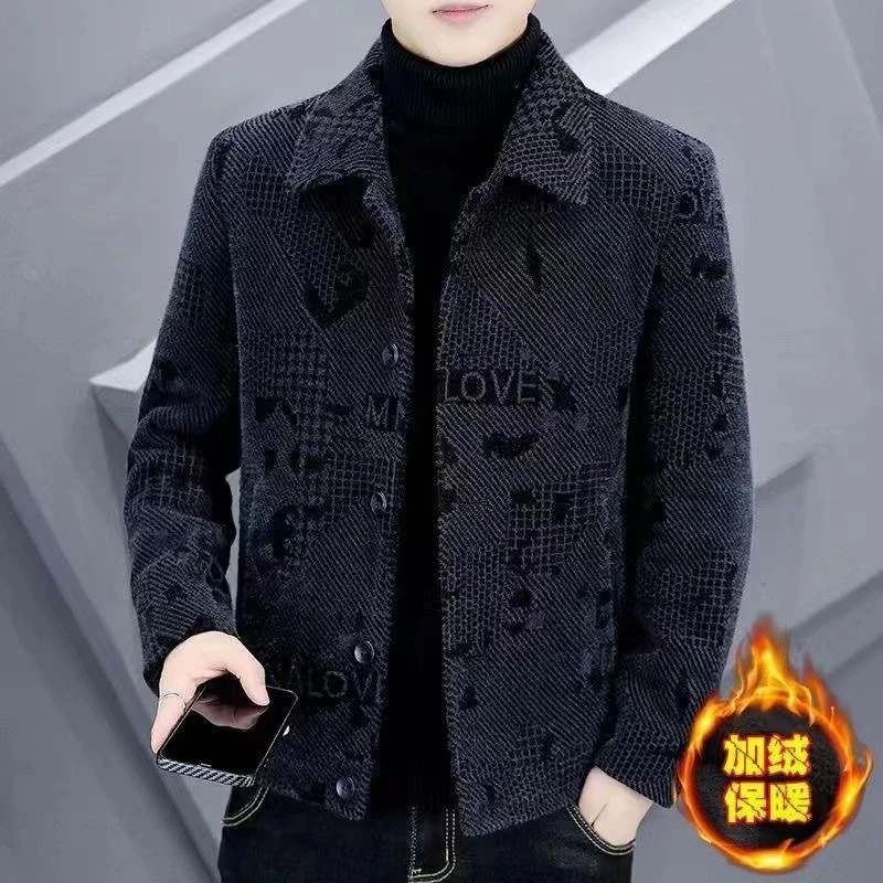 男士秋冬新款翻领高档毛呢大衣休闲百搭加厚短款呢子男士外套