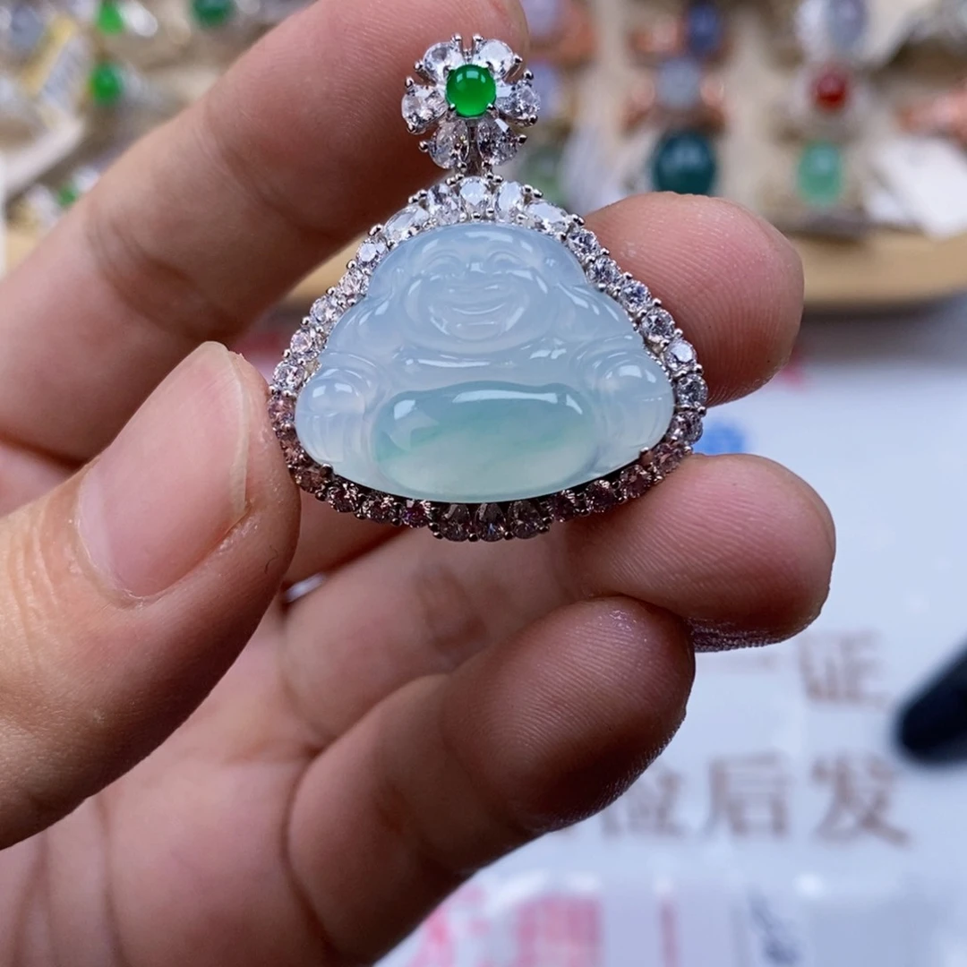 翡翠戒指银S925镶嵌天然缅甸翡翠a货