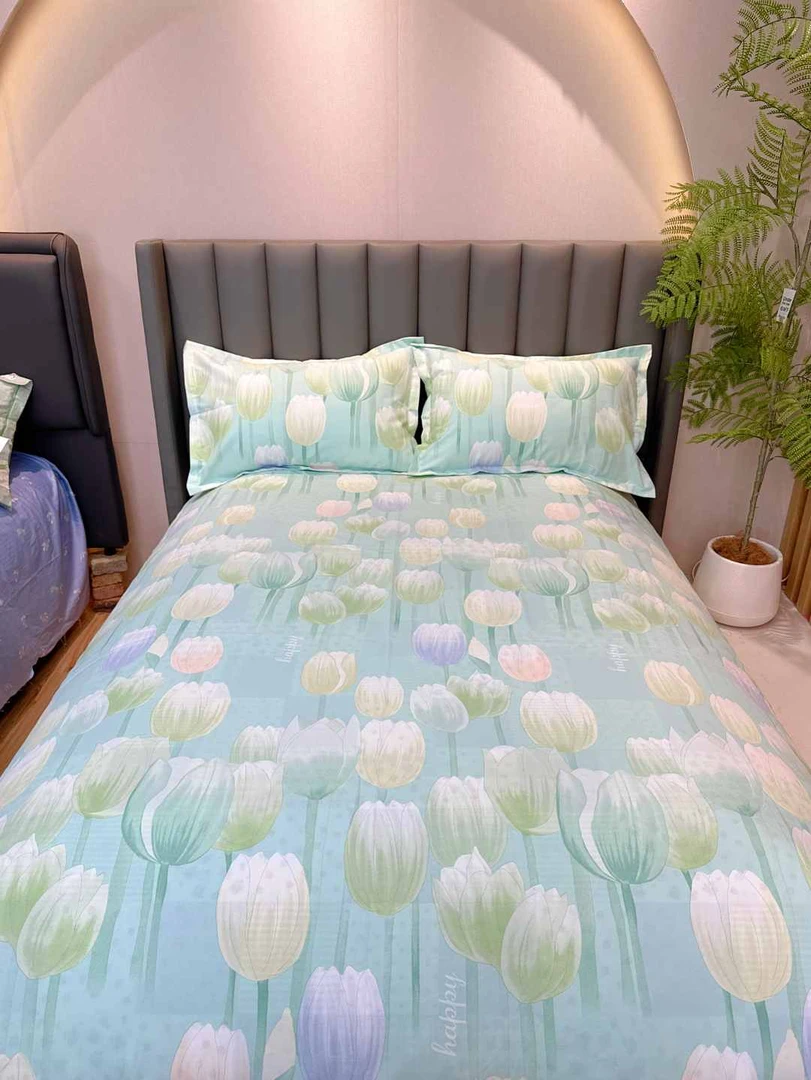 山东老粗布2米*2.4米床单加厚加密贴身透气【蓝影郁金香】