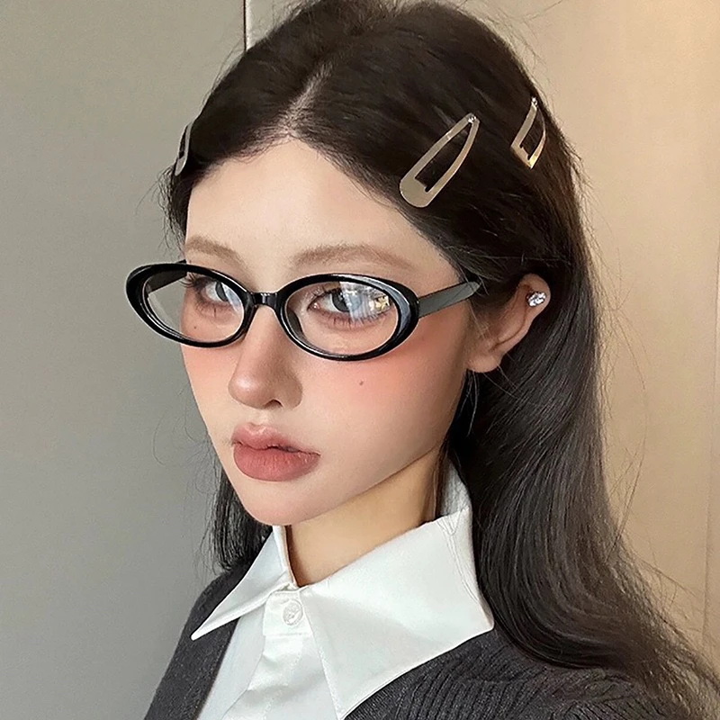 欧美风椭圆小框黑框眼镜女潮千禧辣妹高级感素颜适用蛋糕