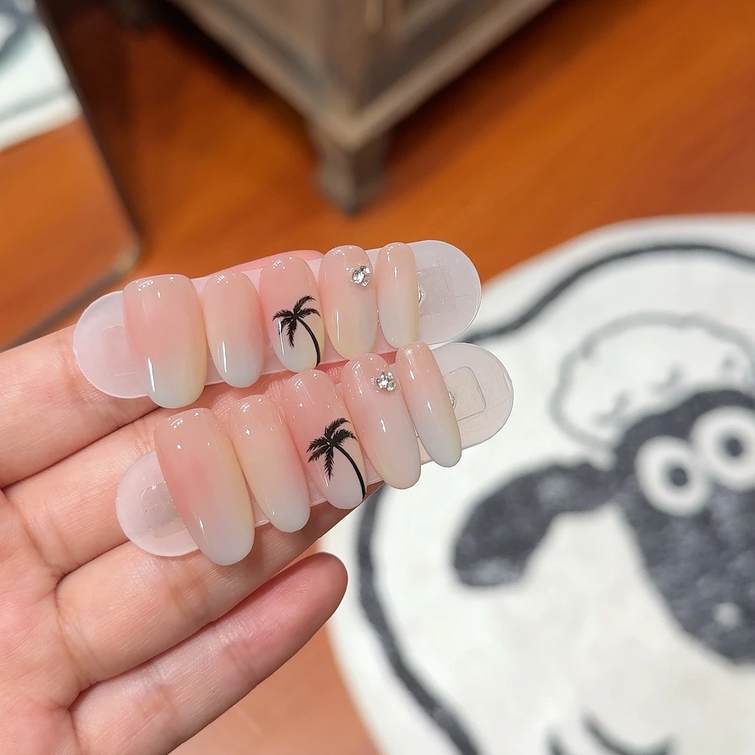 【加州日落手绘椰子树】祝音定制手工穿戴甲晕染小红书穿戴式美甲
