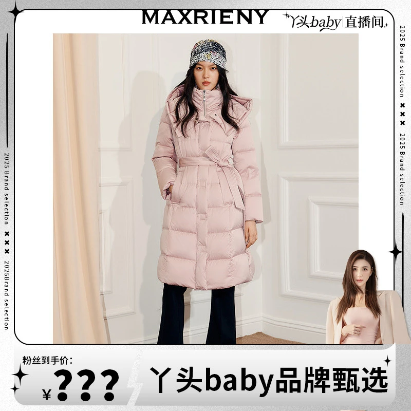 【MR】MAXRIENY真丝小米缎羽绒服25冬款过膝长款鸭绒保暖外套女
