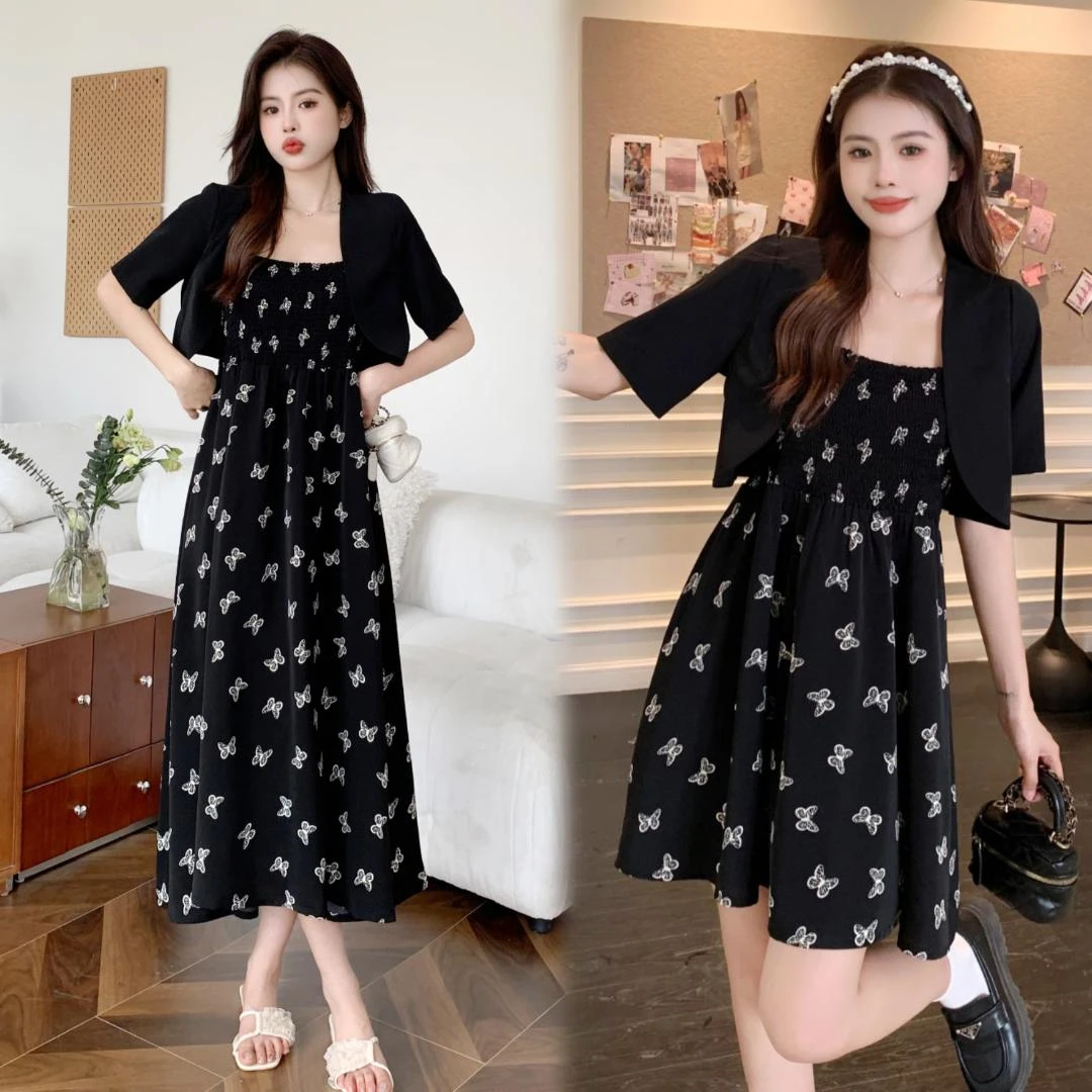 【两件套】气质减龄碎花吊带连衣裙两件套装小披肩微胖显瘦洋气女