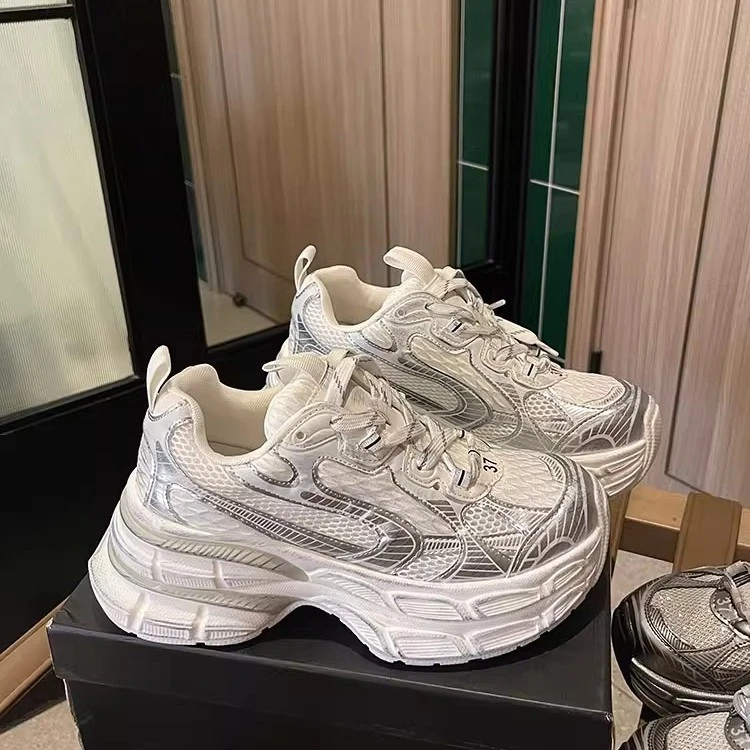 巴黎世家联名中赤厚底增高女2025新款潮百搭厚底休闲运老爹鞋子