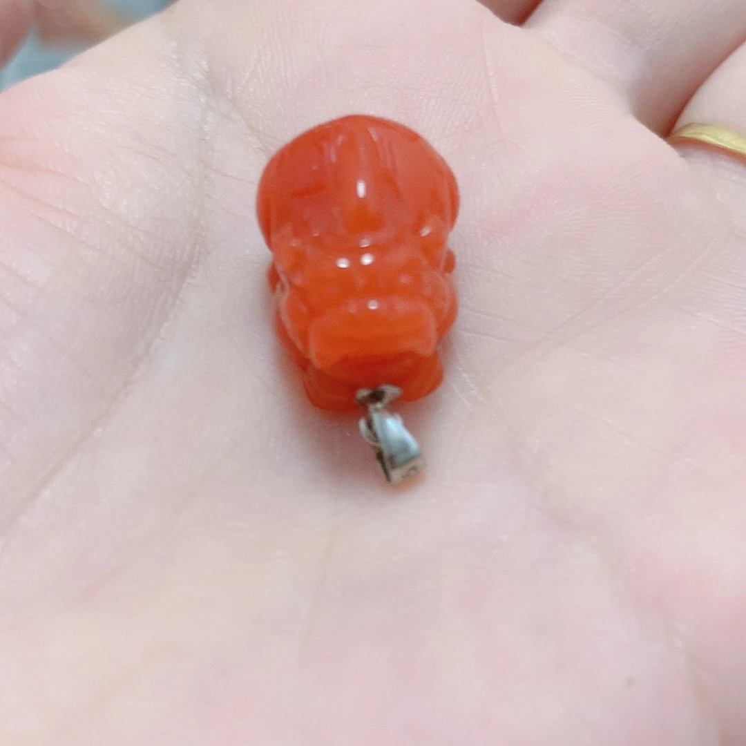 南红玛瑙银S925镶嵌吊坠(不含链)