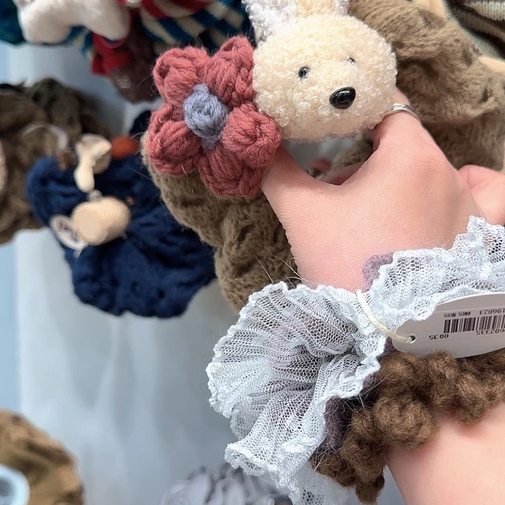 毛线花兔子粗毛线发圈