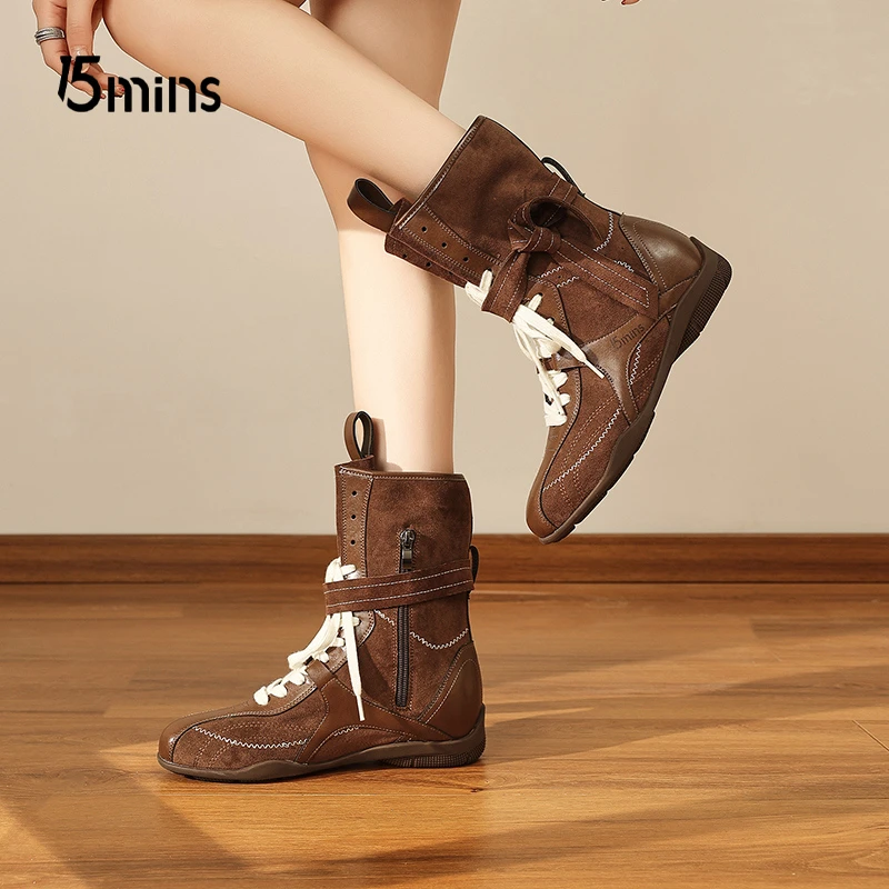 15MINS/15分钟复古西部小短靴女2025年爆款高绑德训靴增高马丁靴