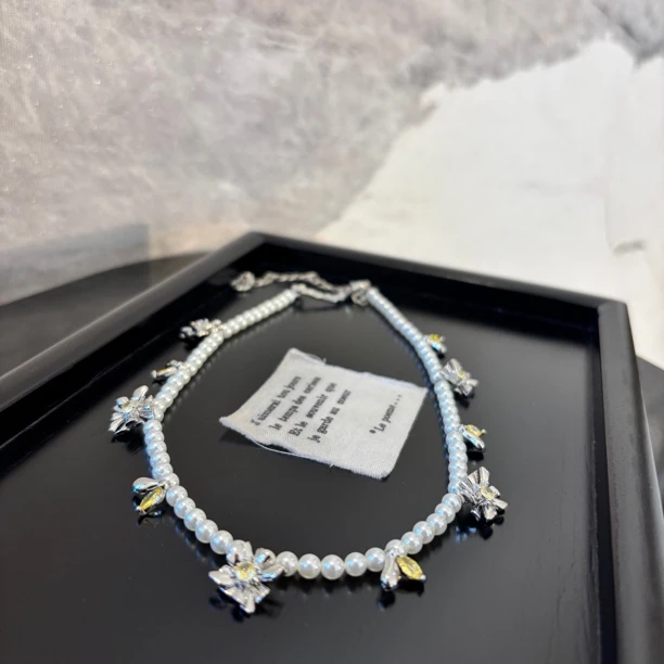 铜合金仿珍珠项链 黄锆花朵项链XL3162