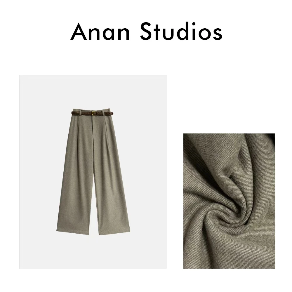 Anan Studios【永野】老钱风高腰倒褶设计羊毛长裤（带腰带）9114