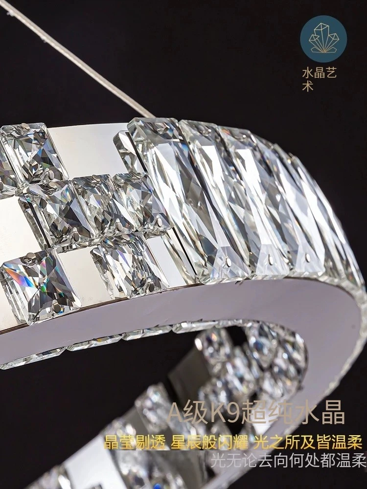 意式轻奢水晶灯不锈钢灯体百搭客厅餐厅房间灯家用温柔