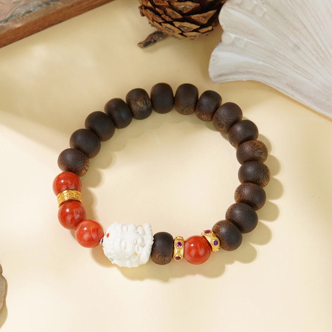 沉水白奇楠10mm算盘珠DIY南红s925沉香手串/CX00233