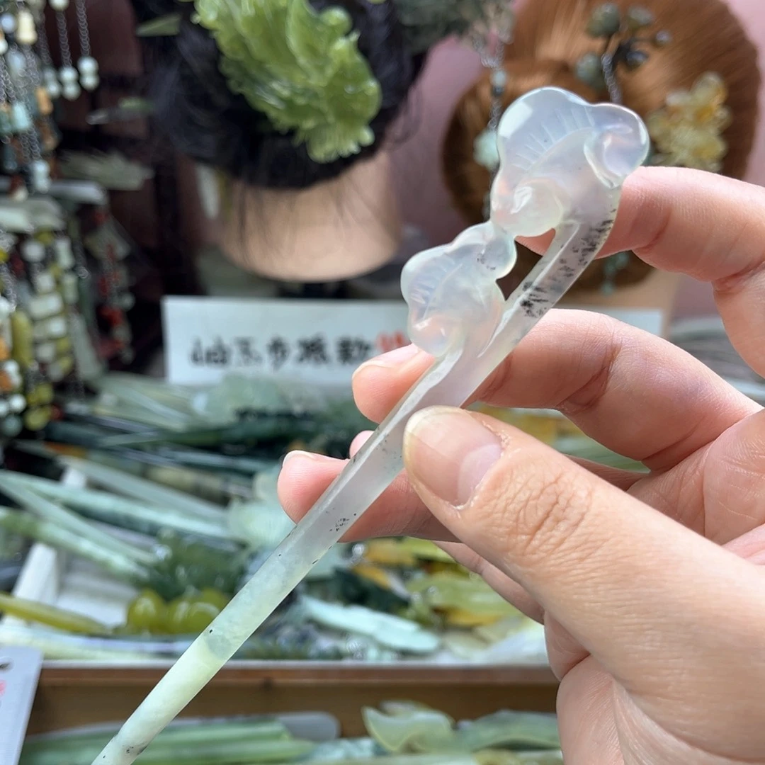 蛇纹石玉发饰未镶嵌默认微瑕岫玉发簪