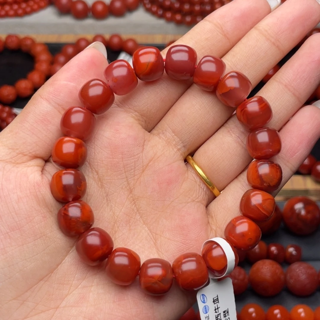 南红玛瑙未镶嵌手串Y11mm收藏牛血火焰老型手串