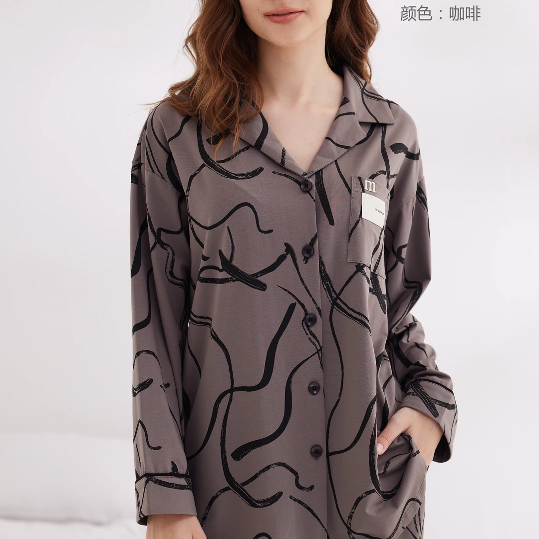 汝斯芬女士纯棉开衫长袖长裤睡衣外穿家居服舒适时尚印花套装