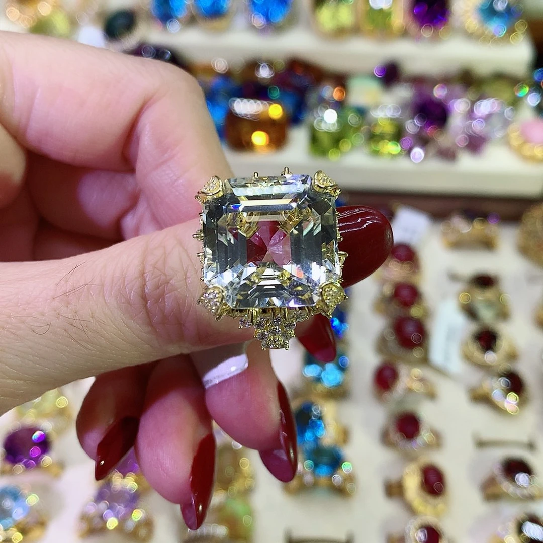 托帕石戒指银S925镀金镶嵌