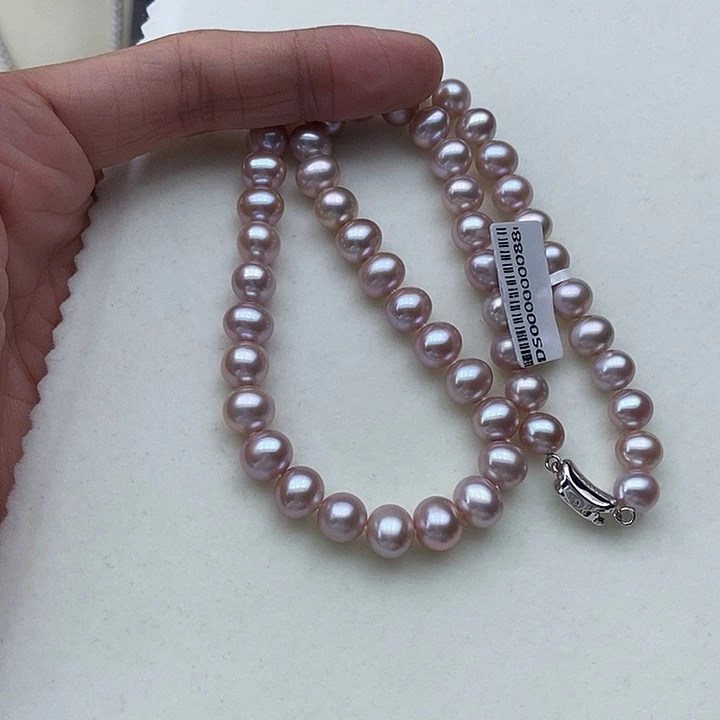 淡水珍珠银S925镶嵌颈饰卡8➕极光紫炫彩粉