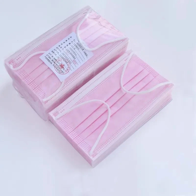 一次性三层含熔喷布口罩独立包装粉色款透气防护不勒耳防尘防雾霾