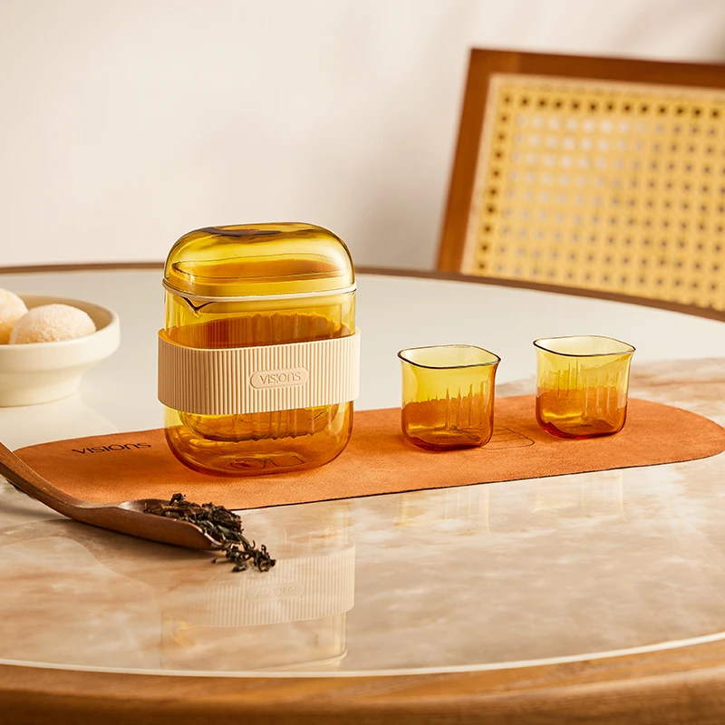 康宁餐具VISIONS 晶茗旅行茶具套装3件组 （1公道杯2小杯）