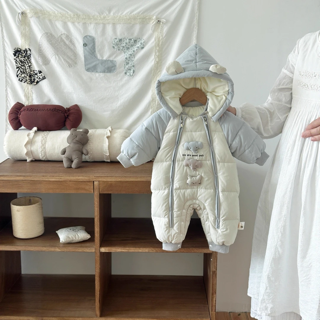 冬季新款宝宝婴儿羽绒服连体衣动物园三只动物双羽绒服5513