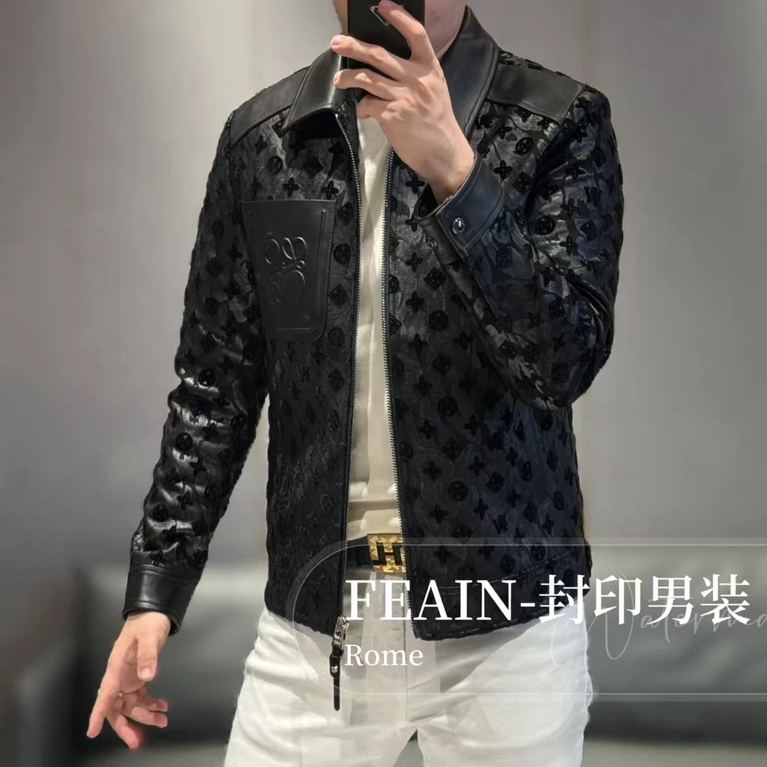 【雷迪凯奇】高端定制绵羊皮拼接立体激光雕花植绒夹克J510