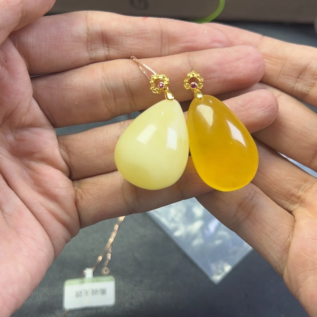 蜜蜡颈饰银S925镶嵌多样性拍一发一蜜蜡老黄蜡水滴带链子