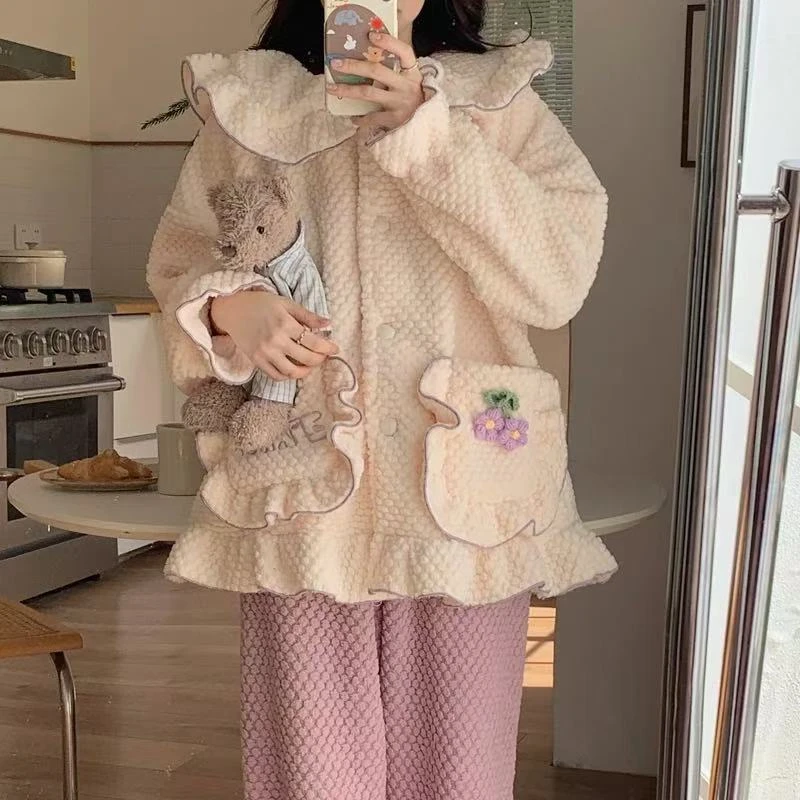 1030绒款紫色樱桃长袖长裤家居服套装