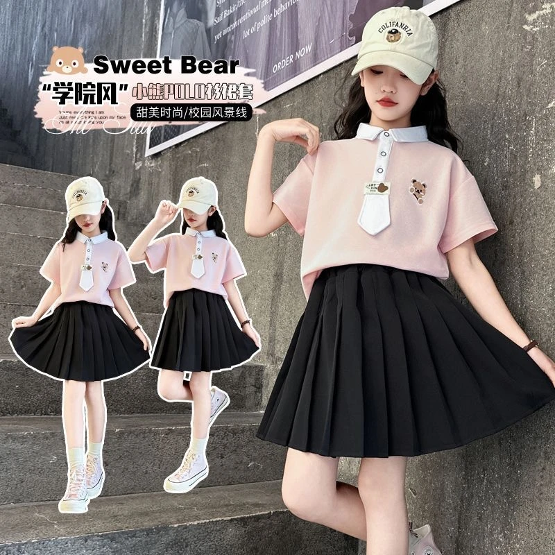 【现货】女童连衣裙2025洋气夏季Polo衫学院风百褶裙套装CSC2171