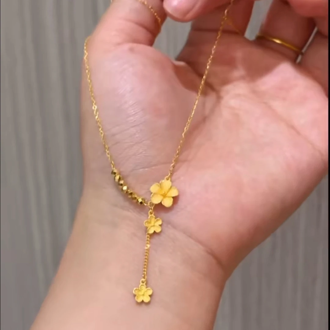 钛钢吊坠 195金色樱花流苏项链女ins风轻奢千金风吊坠锁骨链