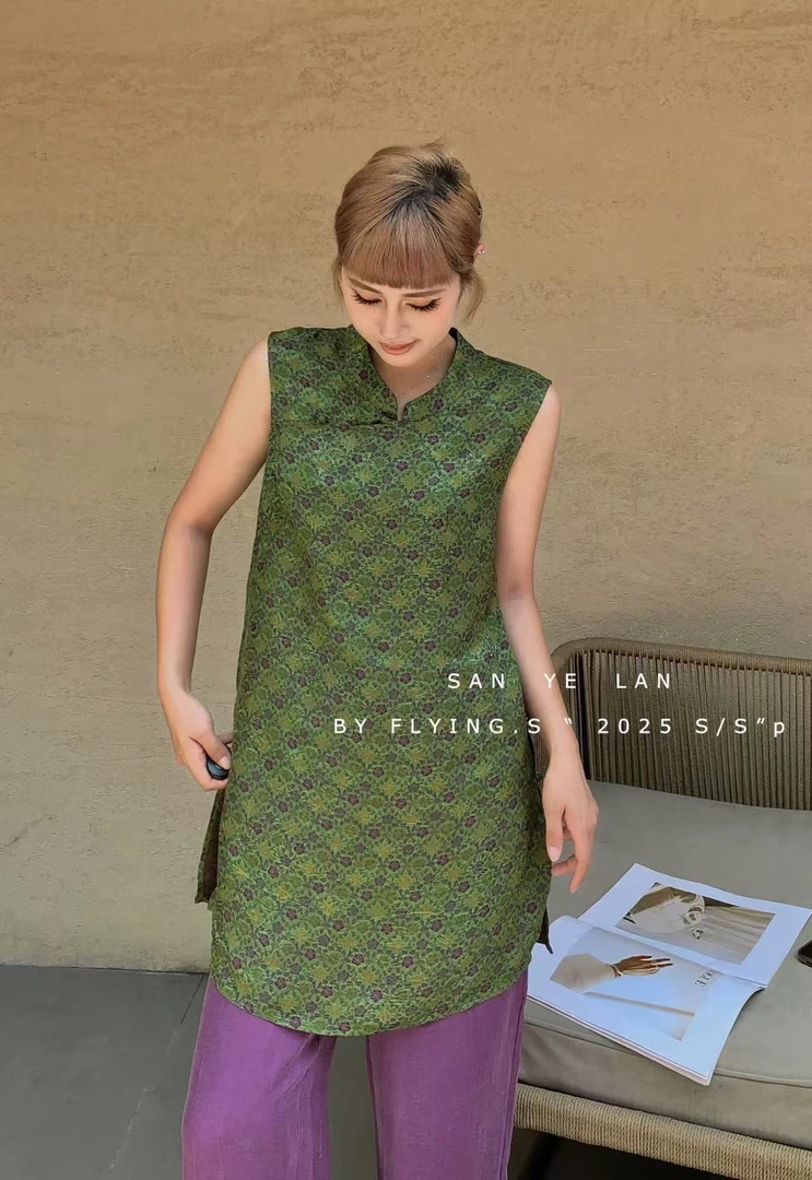SYL2025夏季新款国风提花无袖上衣8816