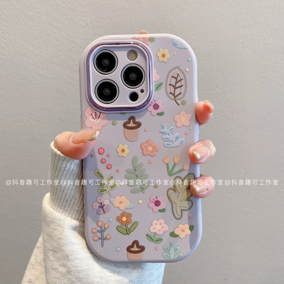 （苹果）小胖妹适用苹果17promax/16/15/14/13/12/11手机壳栗子碎花